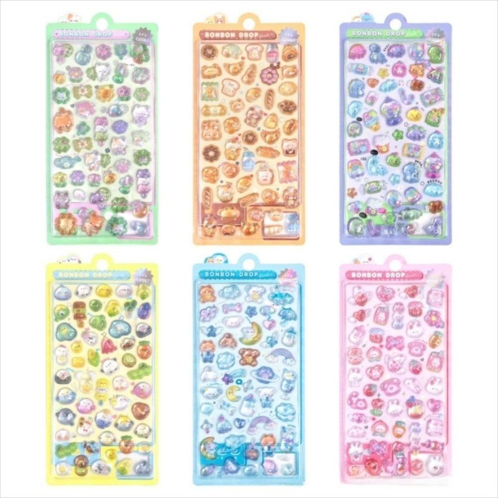 

6Sheets/Pack DIY Cartoon Relief Sticker Diary Stationery Sticker Crystal Jelly Patch 6pcs