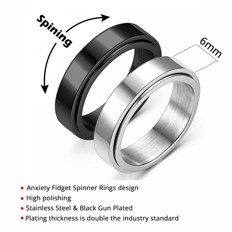 Simple Stainless Steel Spinning Rotating Mood Ring for Men Women Black White Anxiety Fidget Spinner Rings Anti Stress Jewelry