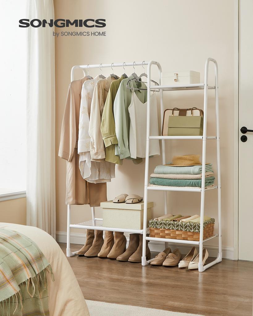 Freestanding Clothes Rail with 5 Storage Shelves, Clothes Rack, White
