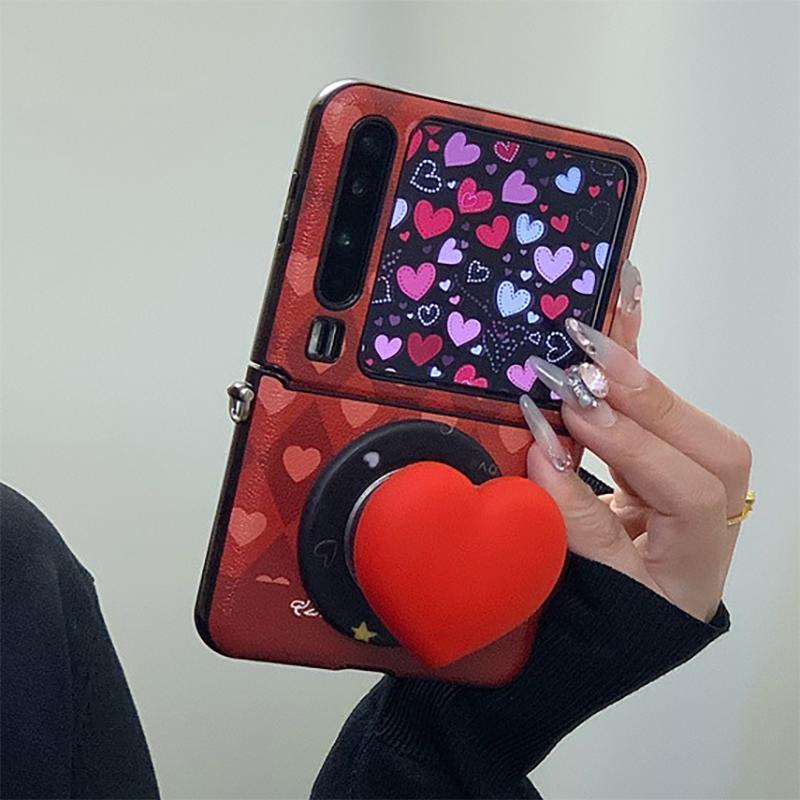 Custodia magnetica con supporto a forma di cuore rosso 3D per Samsung Z Flip 7 ZFlip6 5 4 Oppofindn2 n3flip/Razr 50/Xiaomi mix flip Custodia per telef