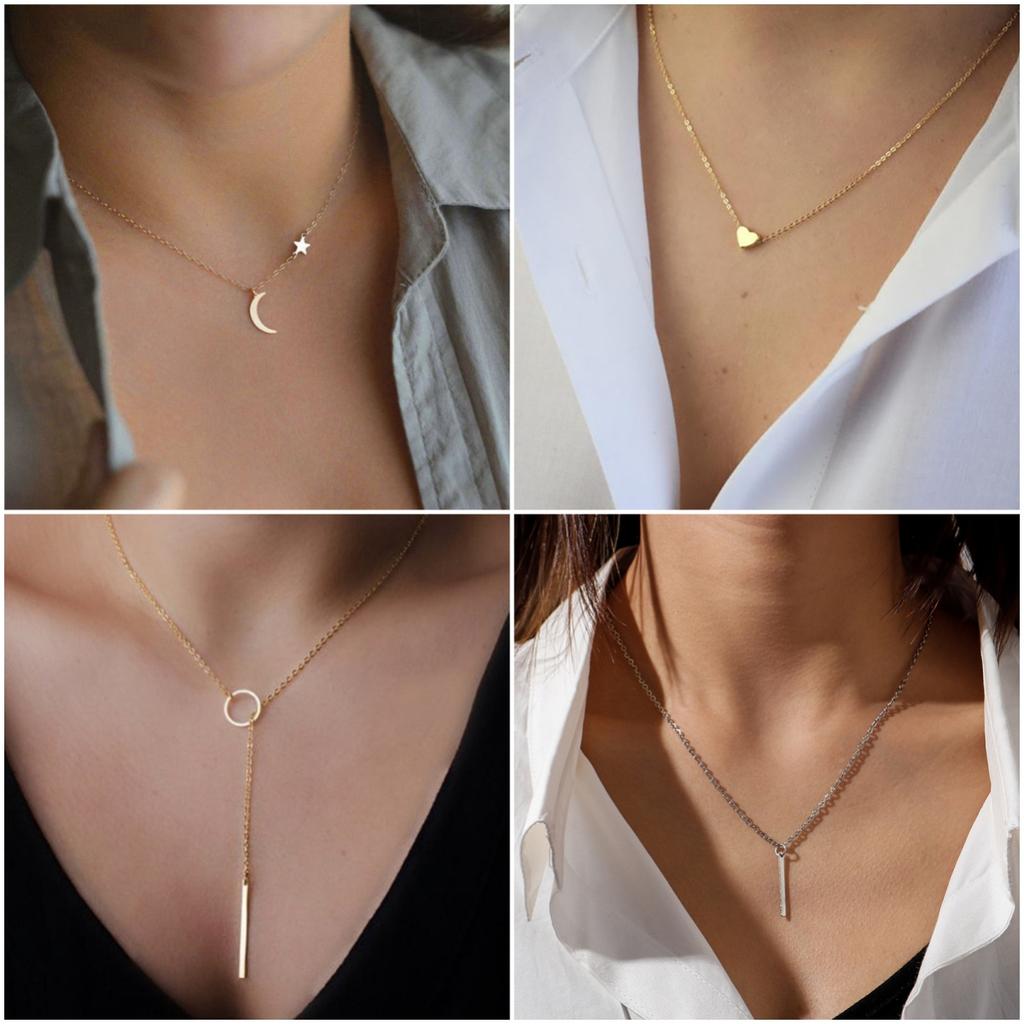 Golden Moon Star Heart Pendant Necklaces Crescent Pendant Chokers Necklaces For Women Round Circle Jewelry