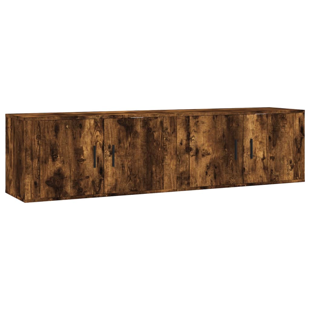 Wall Mounted TV Cabinets Set of 2 Smoked Oak Finish 31.5 X 13.6 X 15.7 In (L X W X H)