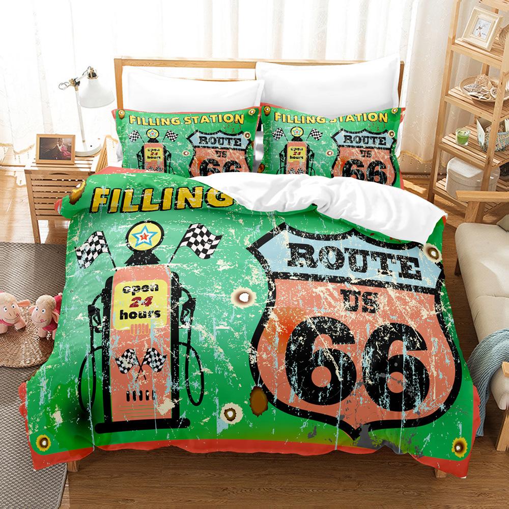 Home Textile Route66 Quilt Cover 3D Digital Printing Three-Piece Set
