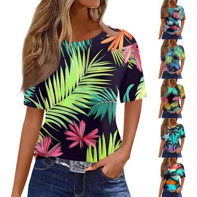 Women's Fashionable Casual Short Sleeve Print Round Neck Pullover Top