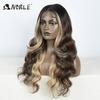 Noble Lace Front Wig Synthetic 28“ Highlight Honey Brown Body Wave Wig Blonde Wigs For Women Lace Wig Synthetic Lace Front Wig