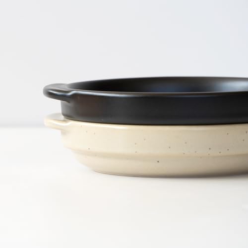 Santo Banko-yaki Gratin Dish, Single-Serve, 400ml Capacity, Heat-Resistant Ceramic, Oven, Microwave, Dishwasher, Stackable, Black, Made in Japan