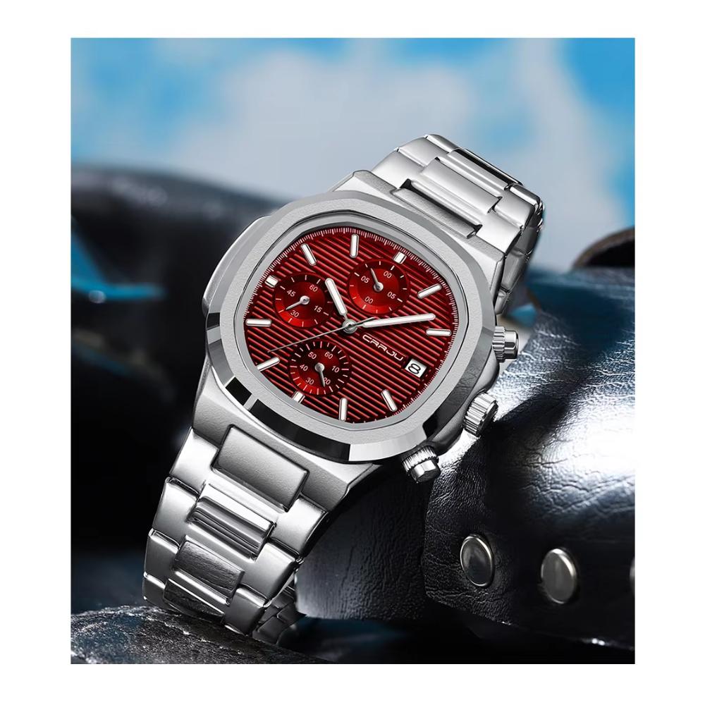Herrenuhren, luxuriöse, sportliche Chronographen-Armbanduhren für Herren, Quarz-Edelstahlband, Uhr mit Leuchtzeigern