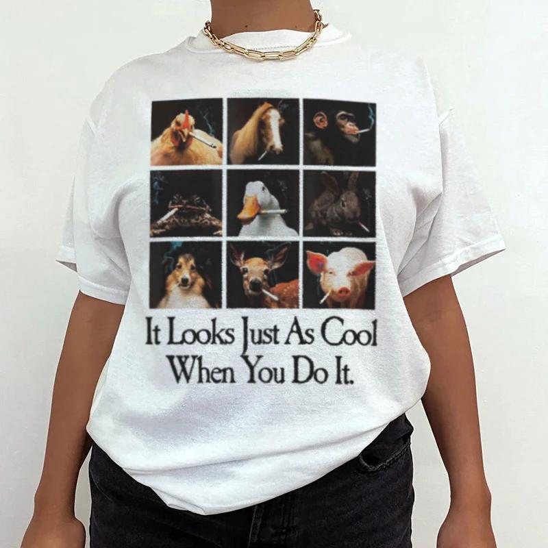 Animal Smoking Printed Women Funny Meme TShirts Anti Smoking Sarcastic Tee Shirt Summer Trending Graphic Tees Unisex Clothing