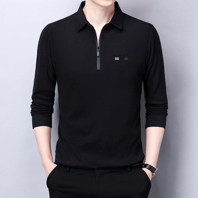 Günlük Yaka Fermuarlı Tişört Orta Erkek İşlemeli Polo Tişört Uzun Kollu Tişört Erkek İçlik