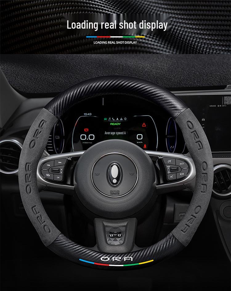 Genuine Leather Suede Steering Wheel Cover for ORA Good Cat GT, Black Cat, White Cat, Ballet Cat, iQ