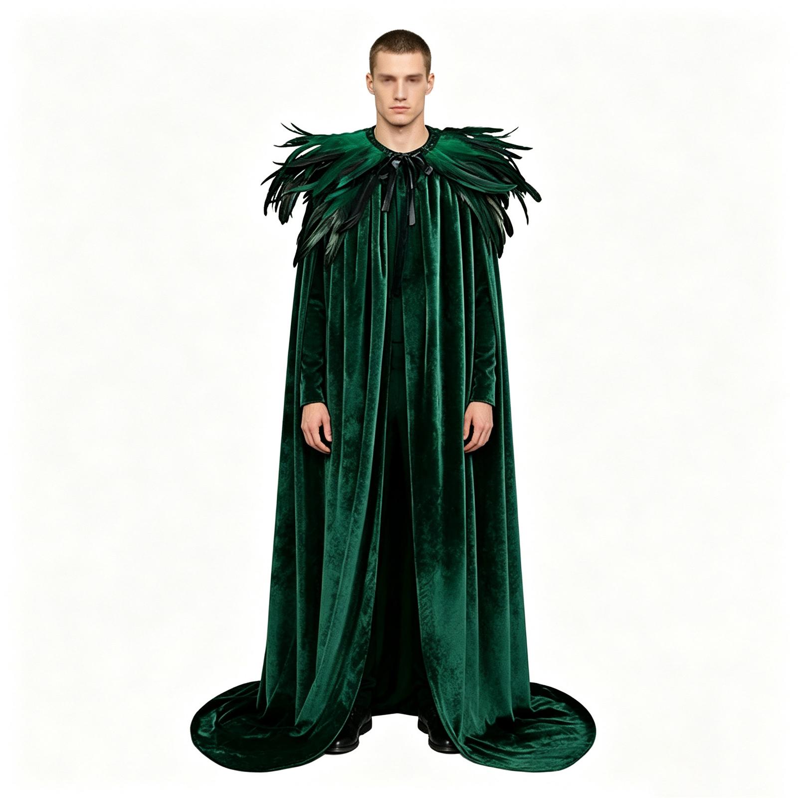Herren Halloween Federumhang Kostüm Dunkelwald Umhang für Kostümparty und Events One Size grün