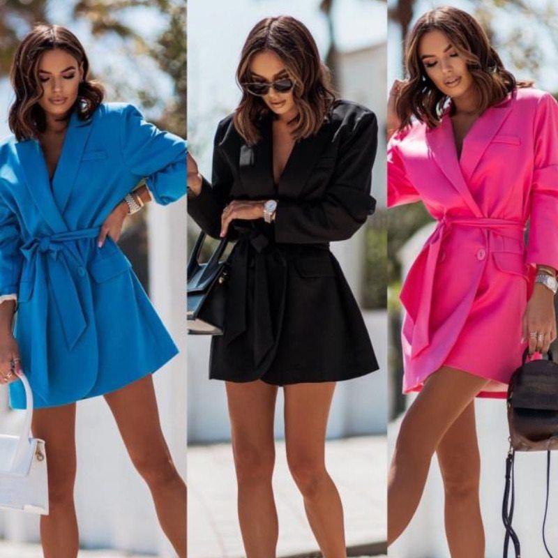 

Женский пиджак, осенне-зимнее розовое пальто, костюм на шнуровке, пальто с воротником