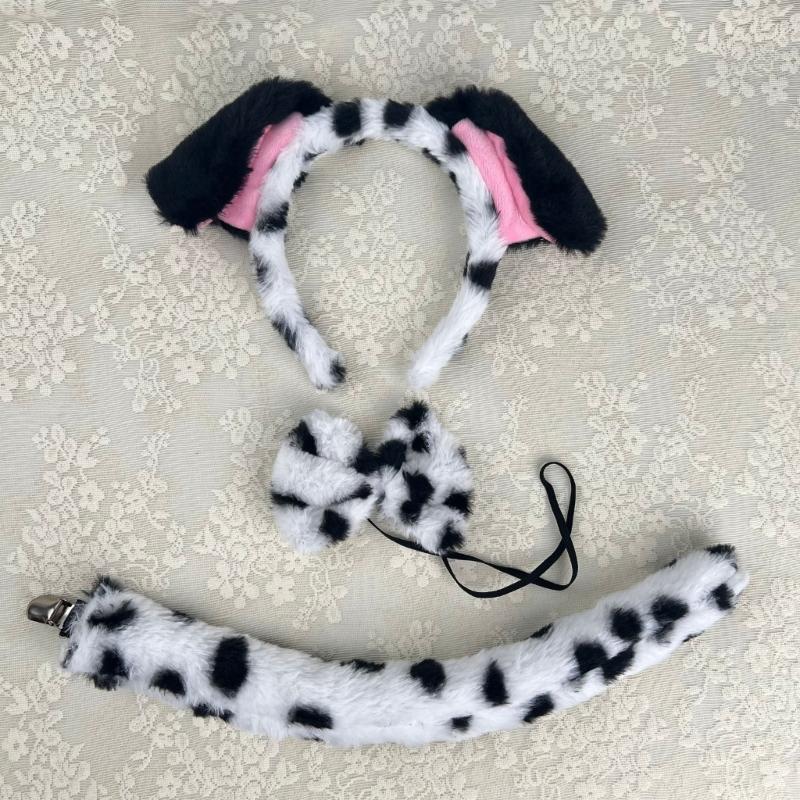 Dog Tail with Dog Ear Headband Nose Tail Skirt Bowtie Halloween Dog Costume for Children Teen Adult Cosplay