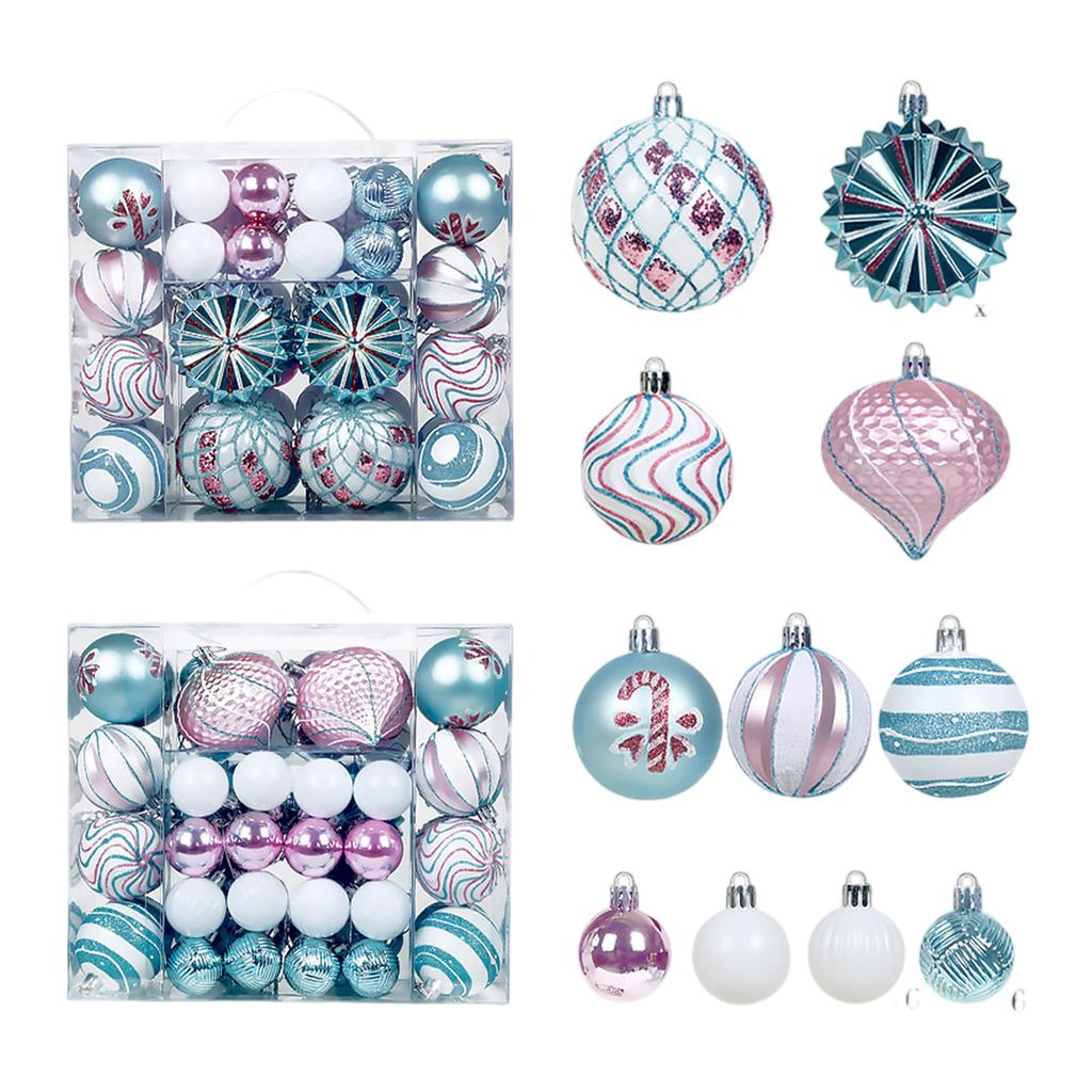 48PC Flocked Velvet Christmas Tree Ball Ornaments Set