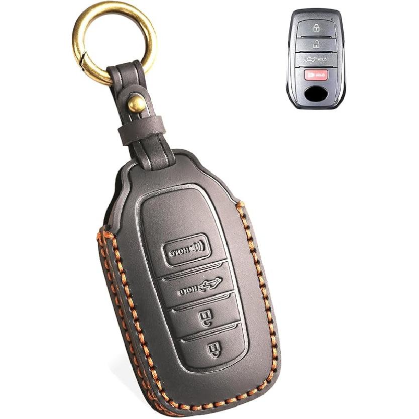 QBUC for Toyota Tacoma  Leather Key Fob Cover, Fit for Toyota Tundra Prius Venza Corolla Crown Sequoia Grand Highlander RAV4 Prime 4 Button Key чёрный