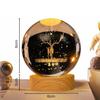 3D Engraved Deer Crystal Globe Lamp | USB LED Night Light with Wooden Base | Creative 6 cm Crystal Ball Table Lamp for Bedroom, Home, (Warm White)