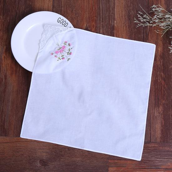 3Pcs Square Handkerchief Flower Embroidered Pocket Lace Cotton Napkin Towel