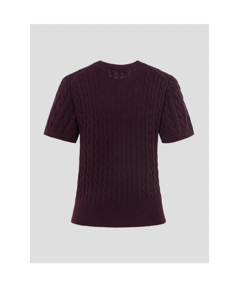 Binpolleidiseu [Essential] Cotton Cable Round Neck Short Sleeve Pullover Wine (Bf6751E02Z)