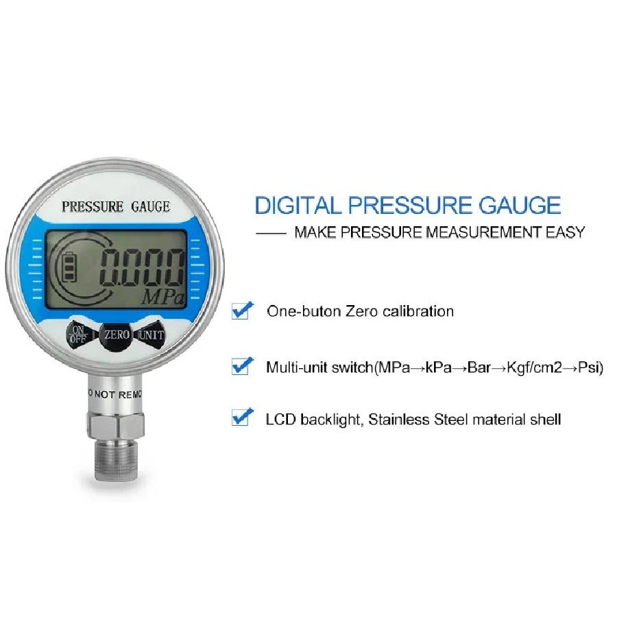Battery Pressure Gauge Intelligent Digital Stainless Steel Electronic Barometer Oil-water Pressure Gauge Digital Display 60MPA
