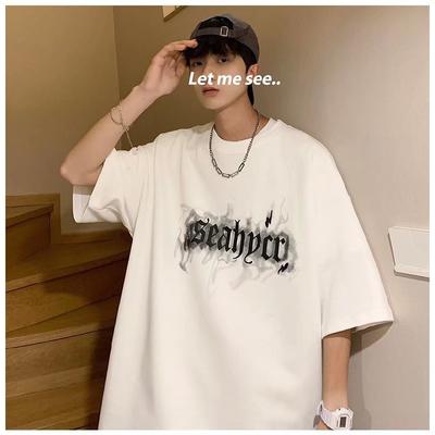 Men Short Sleeve T-Shirts Letter Graphic Print Fashion Half Sleeve Tshirts Men Clothing Casual Tee Man Summer Korean Retro Tops For