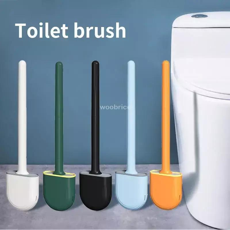 Wandhängende Toilettenbürste mit Halter, langstielige Silikon-Toilettenbürste, weiche Borsten, WC-Reinigungsbürste, Badezimmerzubehör