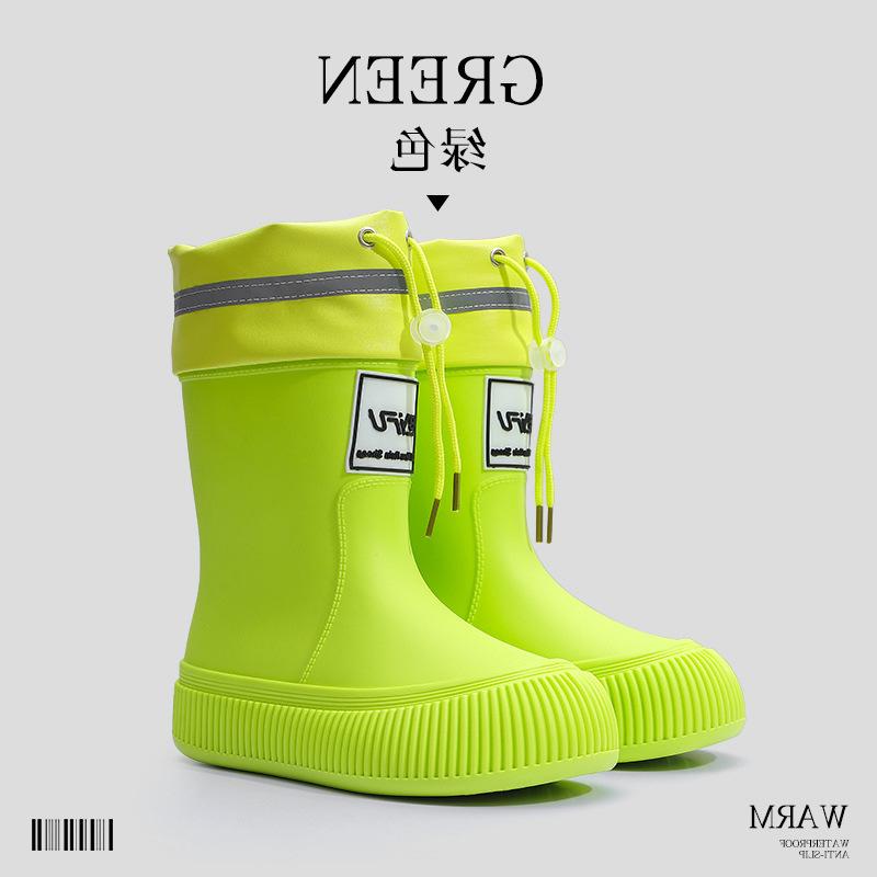 Women's Fashion Rain Boots: Non-Slip, Waterproof, Fleece-Lined, Mid-Calf Boots for Ladies & Kids - Perfect for Outdoor Wear.