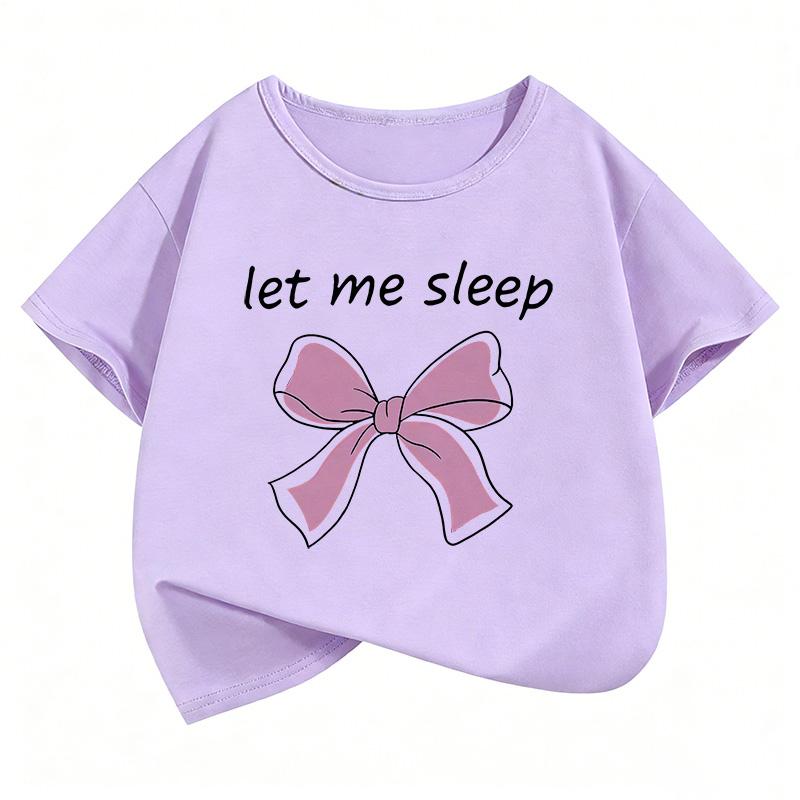 Let Me Sleep Bow Design T Shirts Short Sleeve Sweet Kids Childrens Tshirt Boys Girls Summer Spring Casual Top Tee Shirt