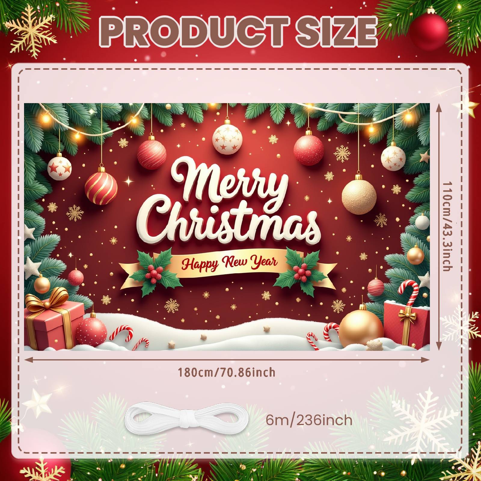 Christmas Decoration Banner Candy Cane Decor New Year Decoration Banner Happy New Year Banner Snowflake Pattern For Holiday