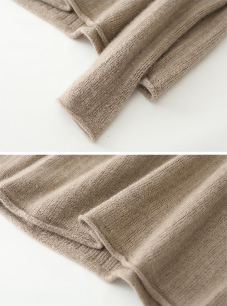 2024 Women's Autumn Winter V-Neck Pure Wool Ruffled Pullover Sweater, Slimming Jacquard Long Sleeve Knit Loose Base Layer.