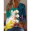 Women's Autumn and Winter 3D Printed V-Neck Long Sleeve T-Shirt Fashion Versatile Trend Breathable Casual