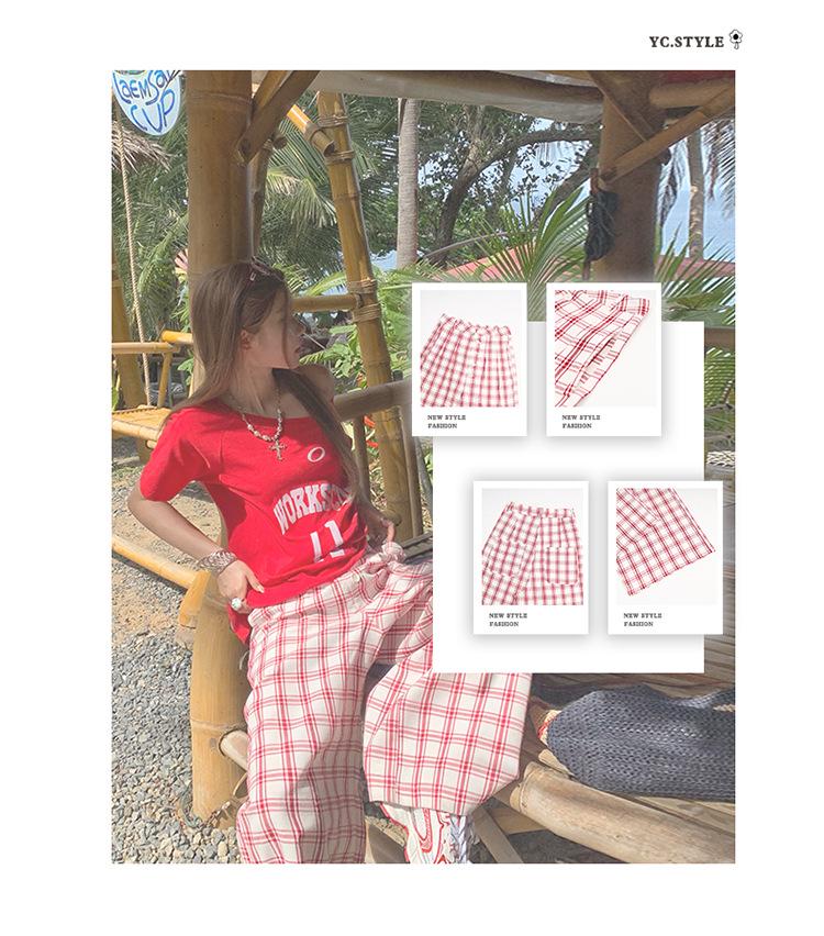 Women's Spring Plaid High-Waist Wide-Leg Pants - Casual, Loose, Floor-Length