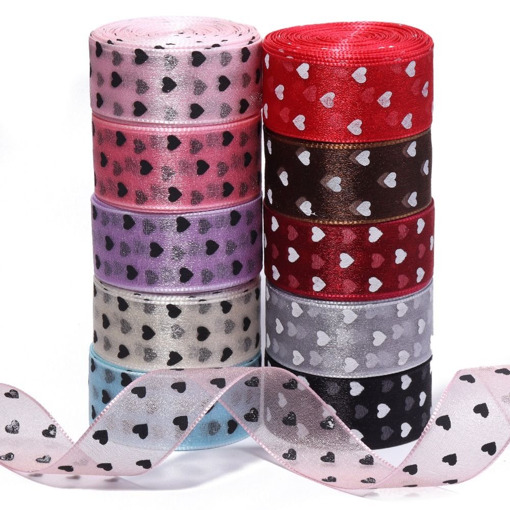 Heart Print Heart Ribbon Sheer Organza Craft Ribbon Gift Embellish Organza Tape Garment Trim