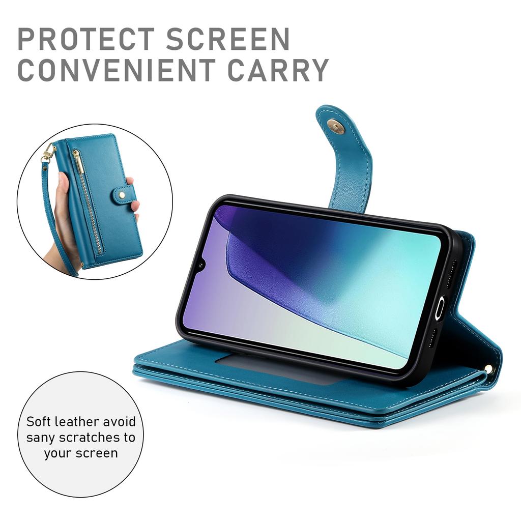 DF-011 Leather Case For Xiaomi Poco C75 4G/Redmi 14R 5G/14C 4G Zipper Pocket Wallet Phone Cover with Straps