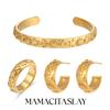 MamacitaSlay 316L Stainless Steel 18K Gold Plated Sun Moon Star Embossed Jewelry Set Open Cuff Bangle Hoop Earrings Band Ring