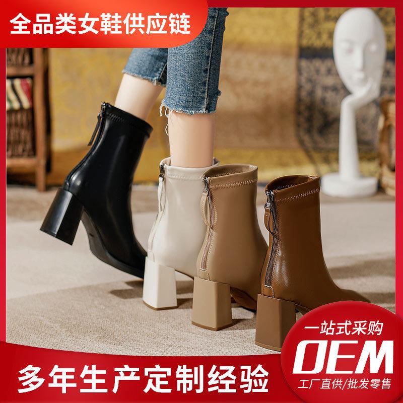 Wow custom~ high heel short boots thick heel fashion boots soft leather spring and autumn single boots square head thin boots