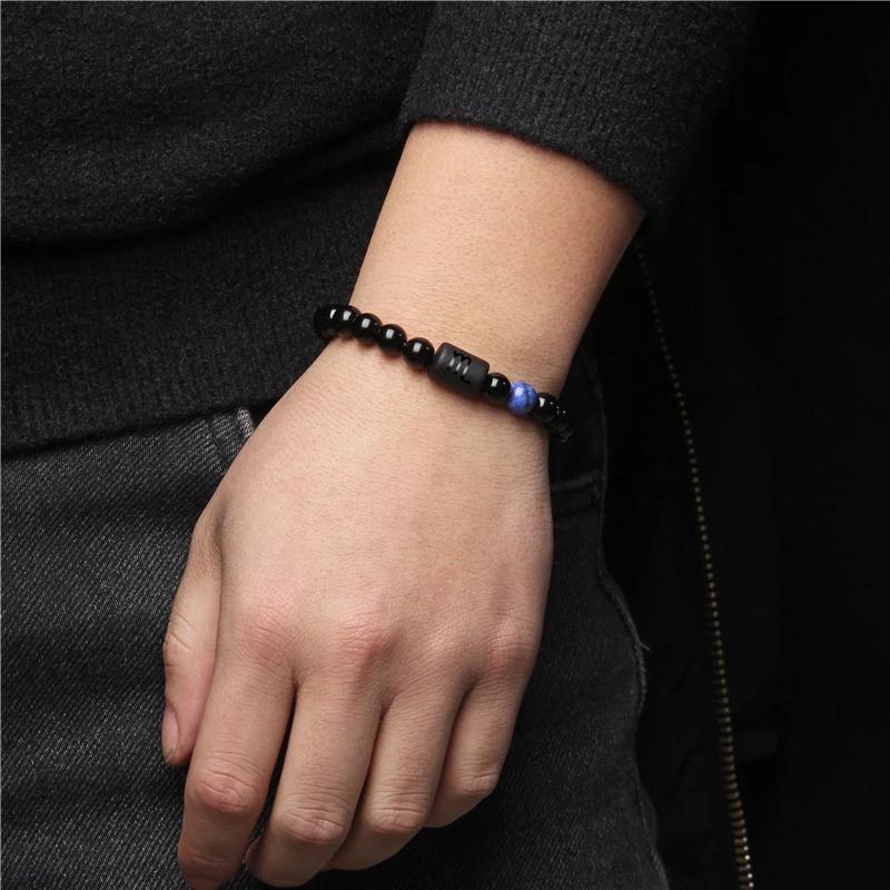 12 Constellation Zodiac Signs Bracelet Black Onyx Beads Cancer Leo Onyx Braided Bracelet for Women Men Couples Jewelry Gift