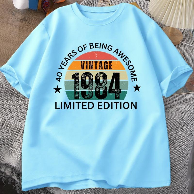 40th Birthday Women Tshirt Made In 1984 Vintage Tshirt 40 Years Old T Shirts for Unisex Casual Short Sleeve Unisexs Clthing Oversized