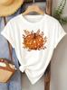 Polyester 100% European and American Pumpkin Printed Round-neck Short-sleeved Women's Top Fashionable Base Layer Aesthetic  Summer