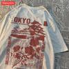 Trend Baumwolle Damen T-Shirts Japanisch Tokio Kirschblüte Bedruckt Streetwear Weich Atmungsaktiv Oversize Sommer Straße Damenkleidung