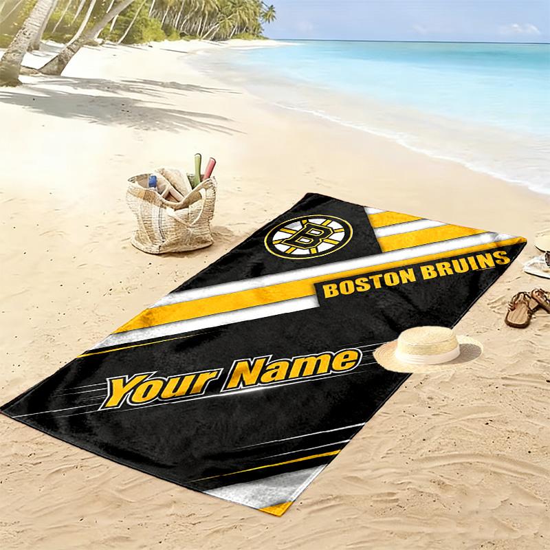 Name Custom Boston Bruins Logo Print Beach Towel, Large Soft Quick Dry Towel for Beach Camping Swimming
