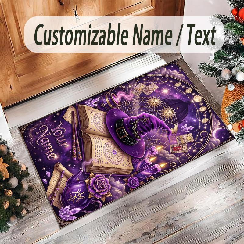 Witchcraft Theme Crystal Velvet Rug Personalized Custom Name Text Soft Floor Mat Home Decor