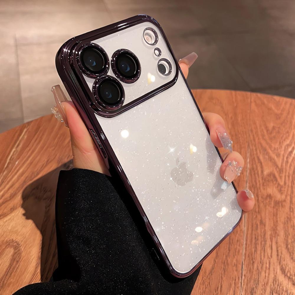 Transparent Glitter Phone Case For For Iphone 17 16 1 14 13 Pro Max 17Pro Air Pating Bumper Lens Protection Clear Back Cover