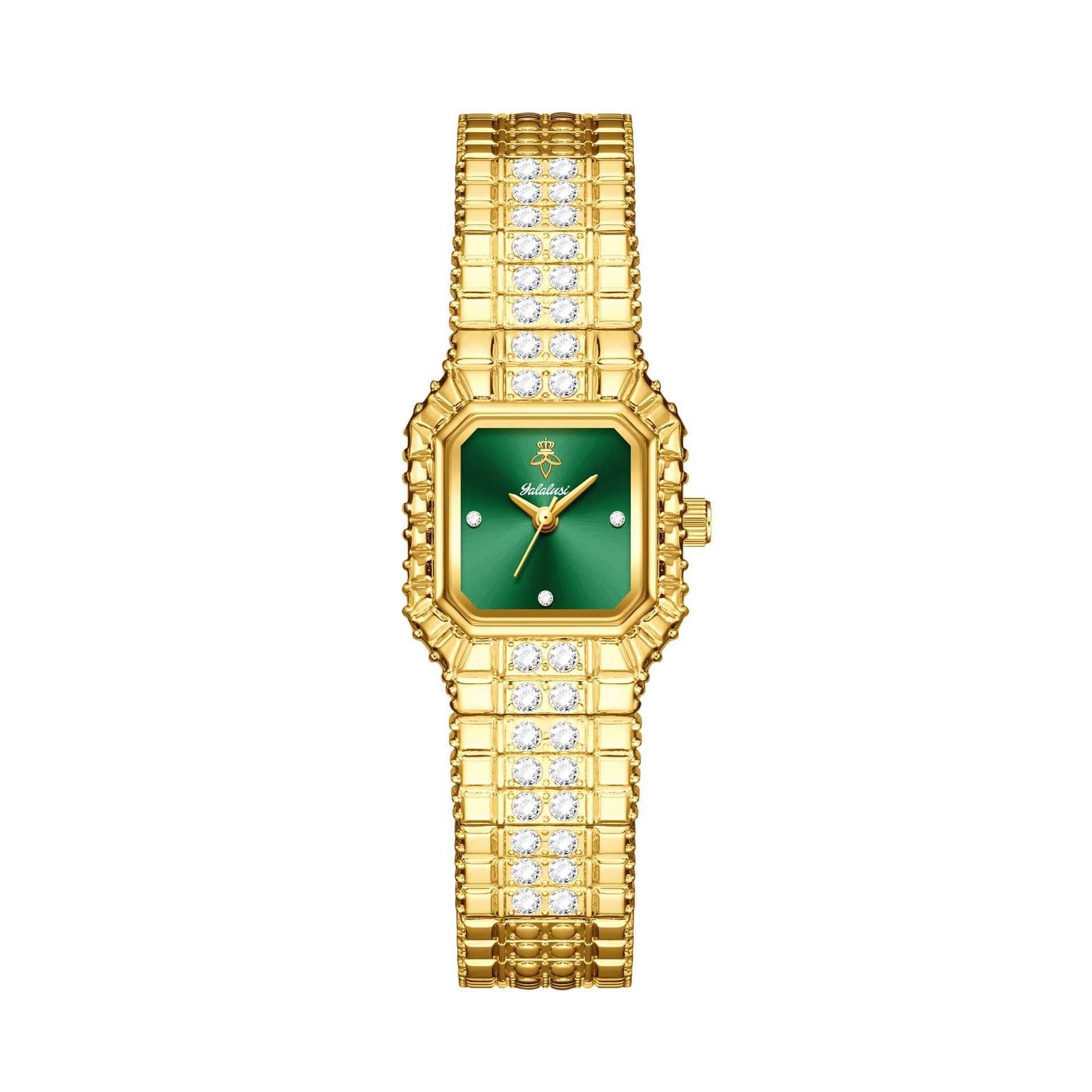 Elegant Rectangle Women Watches Fashion Square Dial Ladies Quartz Wristwatch Rhinestone Jewelry Watch зелёный/золотой