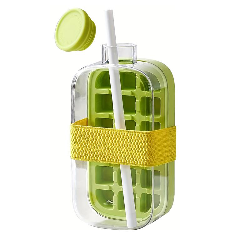 Ice Cube Tray Bottle With Lid No Touch No Spill Freezer Ice Tray With Straw Cable Tie Mold Reusable Food Grade Ices Maker Gadget
