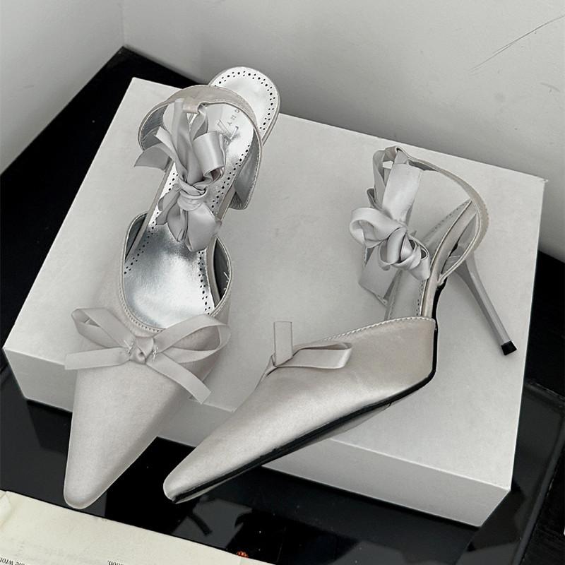 

Fashion Fashion Bowknot Satin Ankle Strap Women Pumps Elegant Pointed toe Stiletto High heels Female Slingbacks Wedding Prom Shoes 35