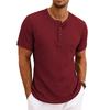 Men Retro Casual Ribbed Henley Short Sleeve Sports T Shirt