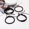 4-Piece Trendy Men's Woven Leather Bracelets with Leaf Design