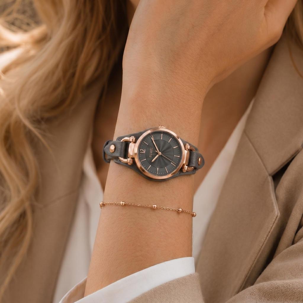 BUREI Analog Quartz Leather Slim Large Popular for and Perfect Gift for or Celebration Women's Watch, Waterproof, Strap, Design, Dial, Cute, Simple,