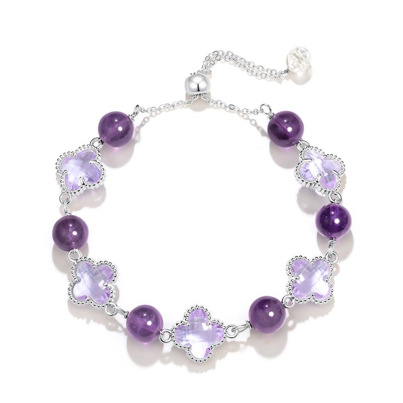 Barbie crystal bracelet [Nine Purple Fire*Pink Dream Four-leaf Clover] New Chinese style high-end rose quartz, flashing and exquisite beaded Ba2506107 белый