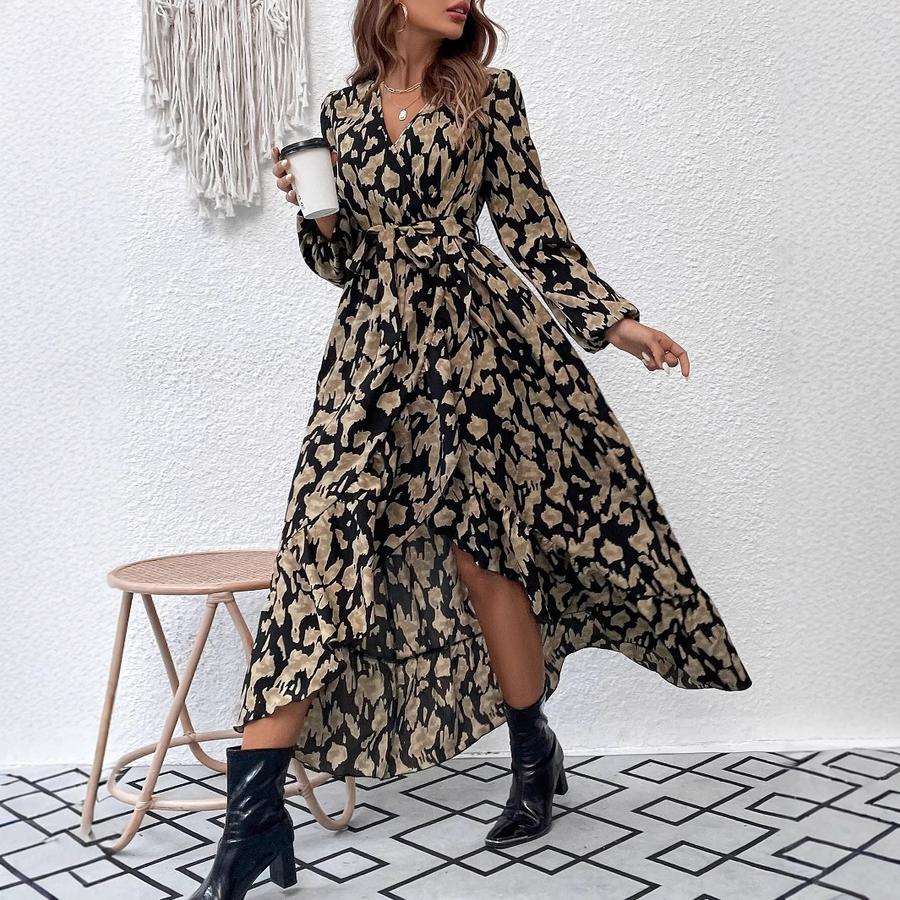 New Arrivals Women's Long Sleeve Printed Wrap Dress